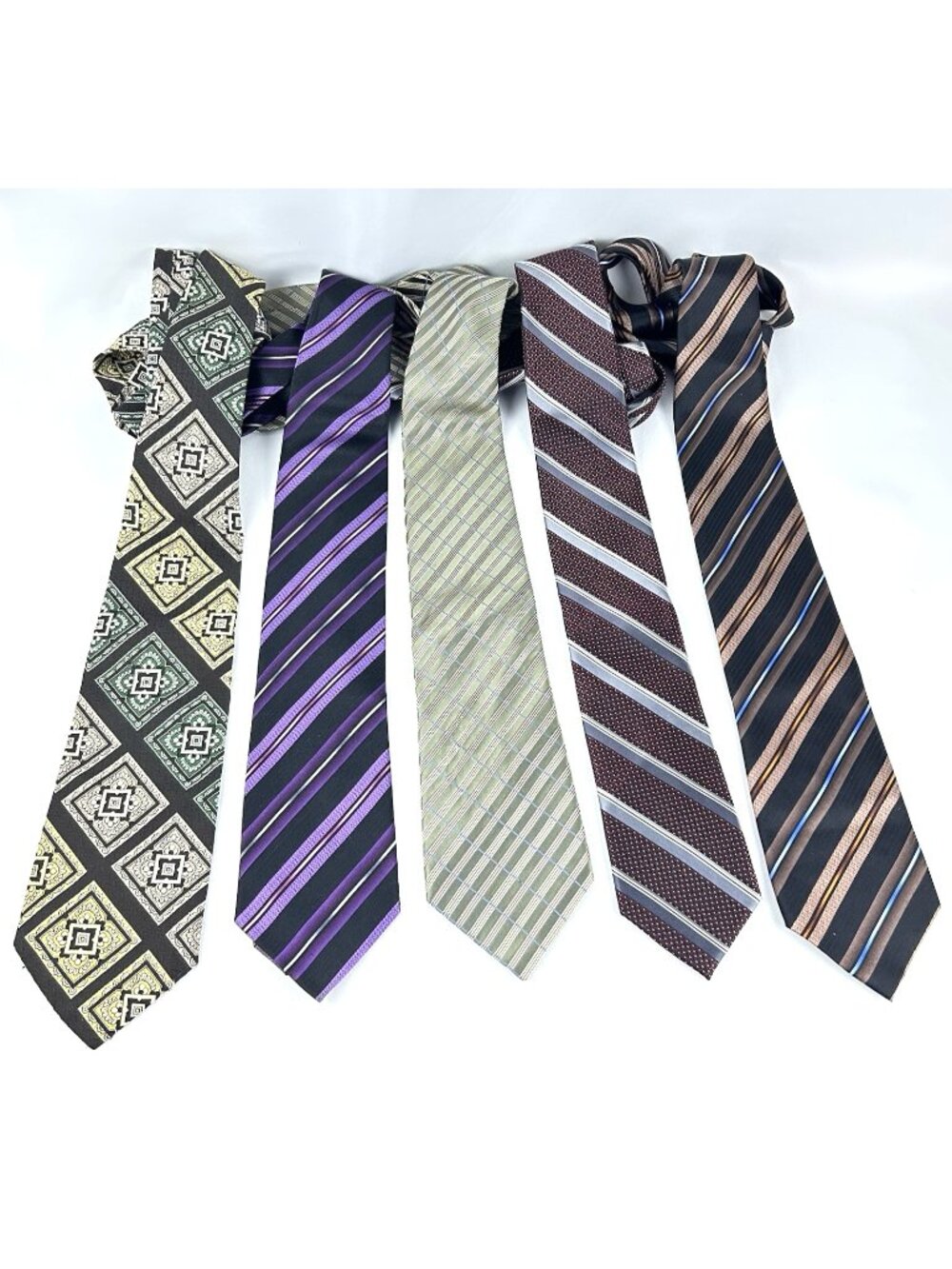 Silk Neck Ties - Lot of 5 - Various Brands - Green, Purple, Brown, Black